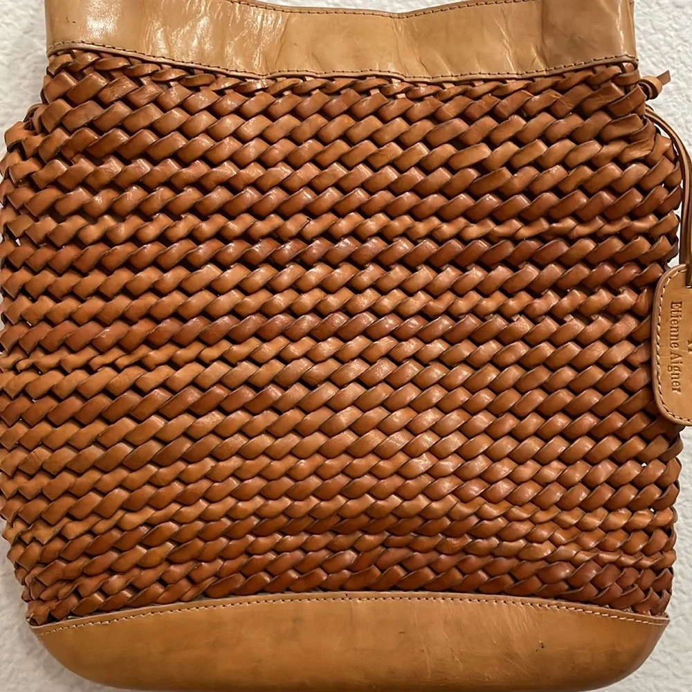 Woven Tan Leather Shoulder Bag